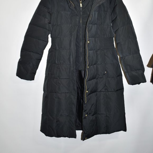 $300 COLE HAAN Puffer Zip Bib Insert Hooded Down parka coat Jacket black L - Picture 7 of 13